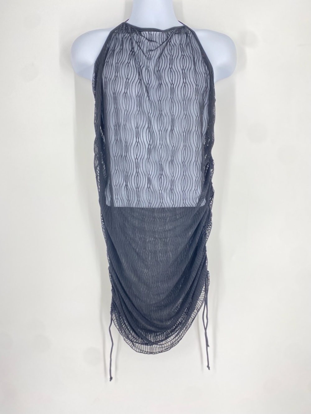 Sheer Backless Halter Neck Cover-Up – 2XL – Adjustable Ruched Side Detail